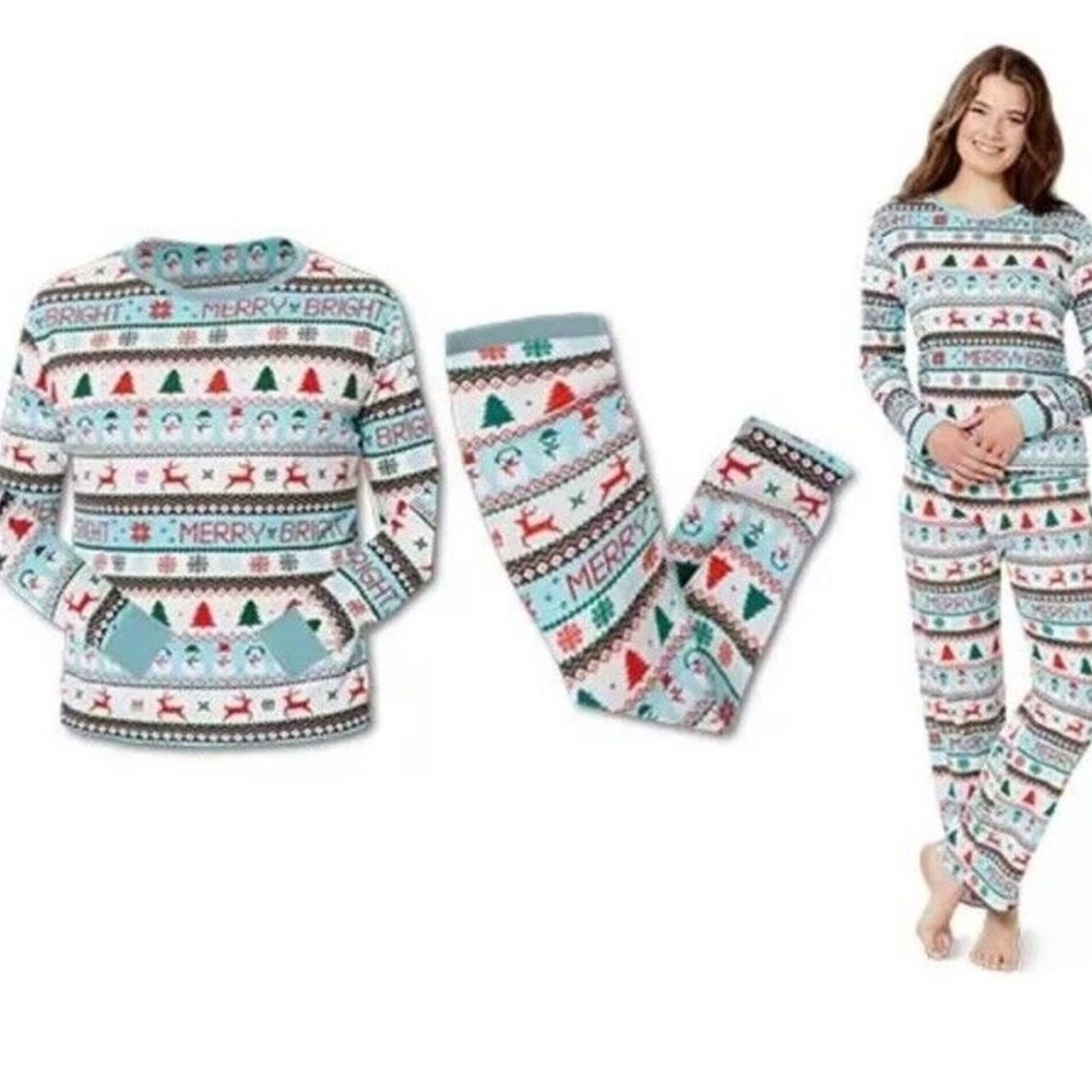 Aldi Christmas Pajamas Womens Large Fair Isle Blue Limited Edition 2024
